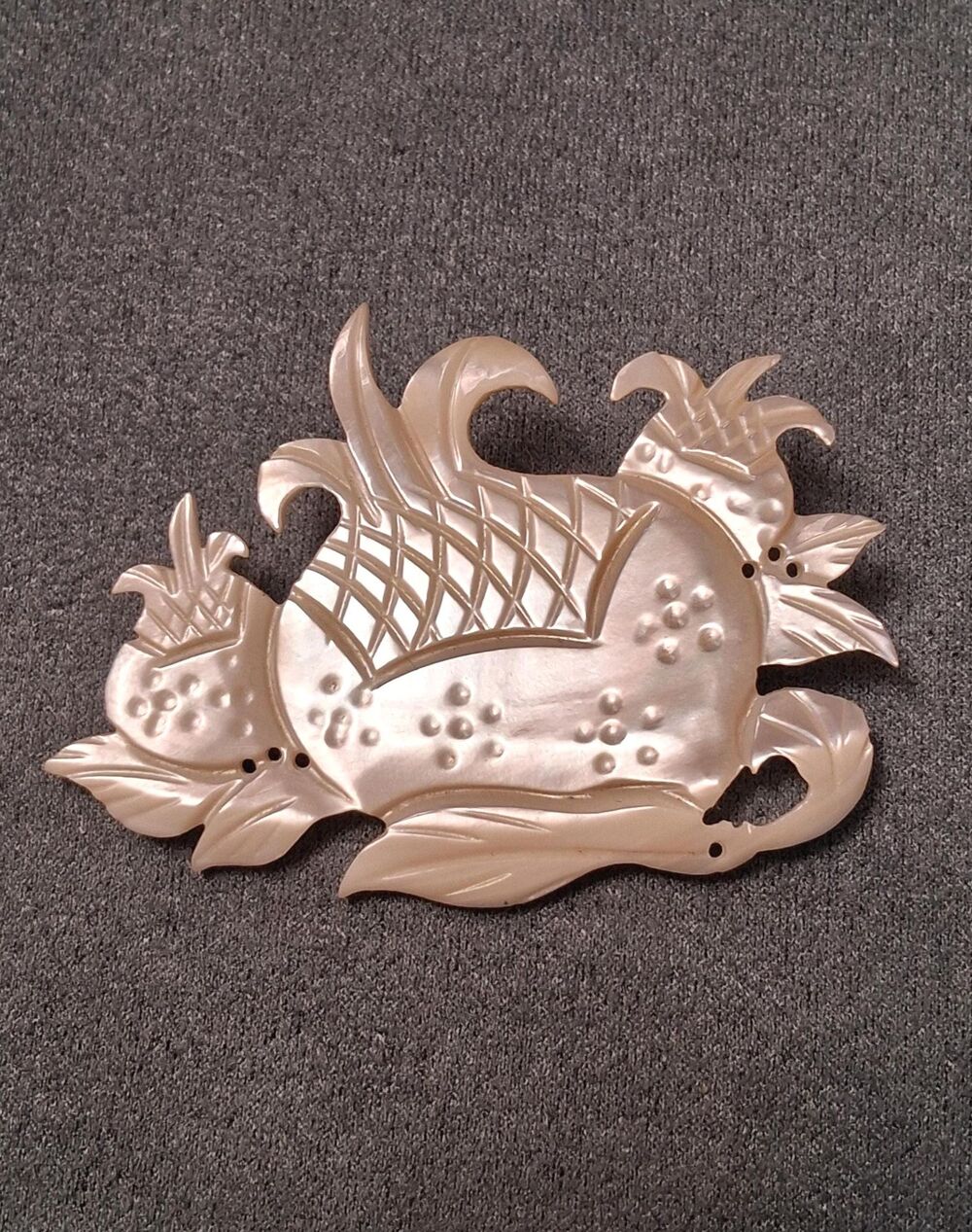 Pomegranate Brooch Carved Mother of Pearl Vintage Pin